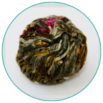 Flowering Tea No 1 dry leaf ball close up