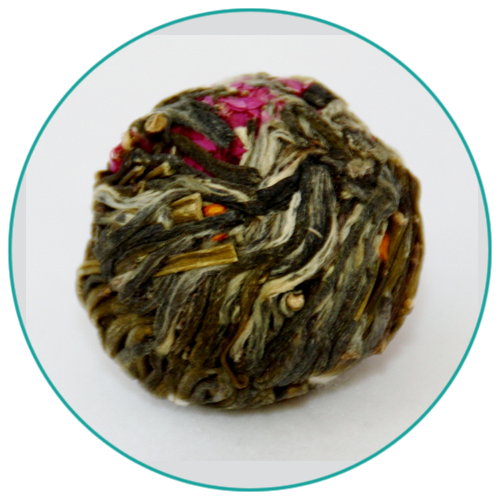 Flowering Tea No 1 dry leaf ball close up